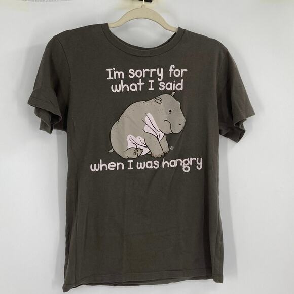 Goodie Two Sleeves Hangry Hippo Tee Graphic Humor Gray Women’s Size Small - Picture 1 of 6